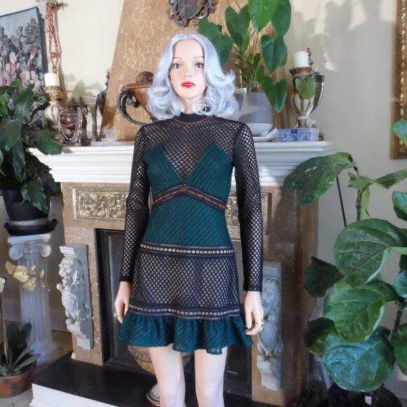 navy blue dress for baby girl Self-Portrait | Dresses | Selfportrait Black Green Crotchet Lattice Lace  Mini Dress Size 2